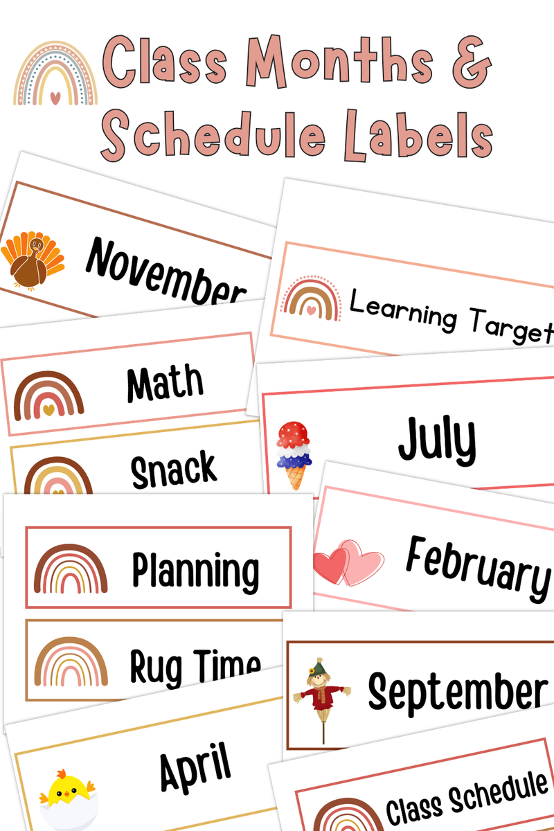 Boho Classroom Schedule Cards & Month Labels Printable Classroom Decor
